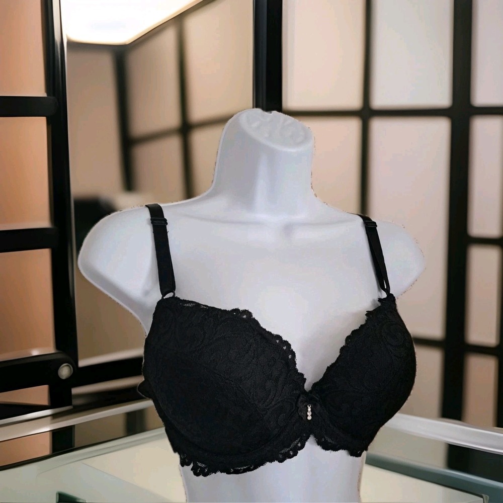 Smart & Sexy Bra Black 34D Padded‎ Push Up Underwire Adjustable Straps Spandex